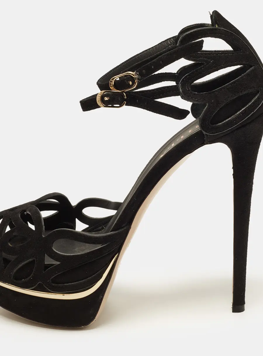 Le Silla Size 38 Black CutOut Suede Platform Ankle Strap Sandals