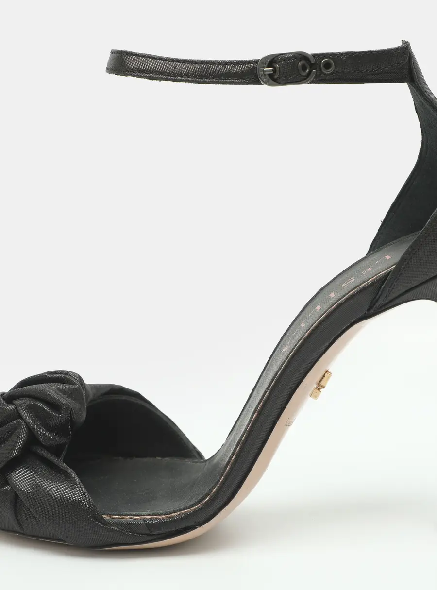 Le Silla Bow Size 36 Black Lurex Fabric Ankle Strap Sandals
