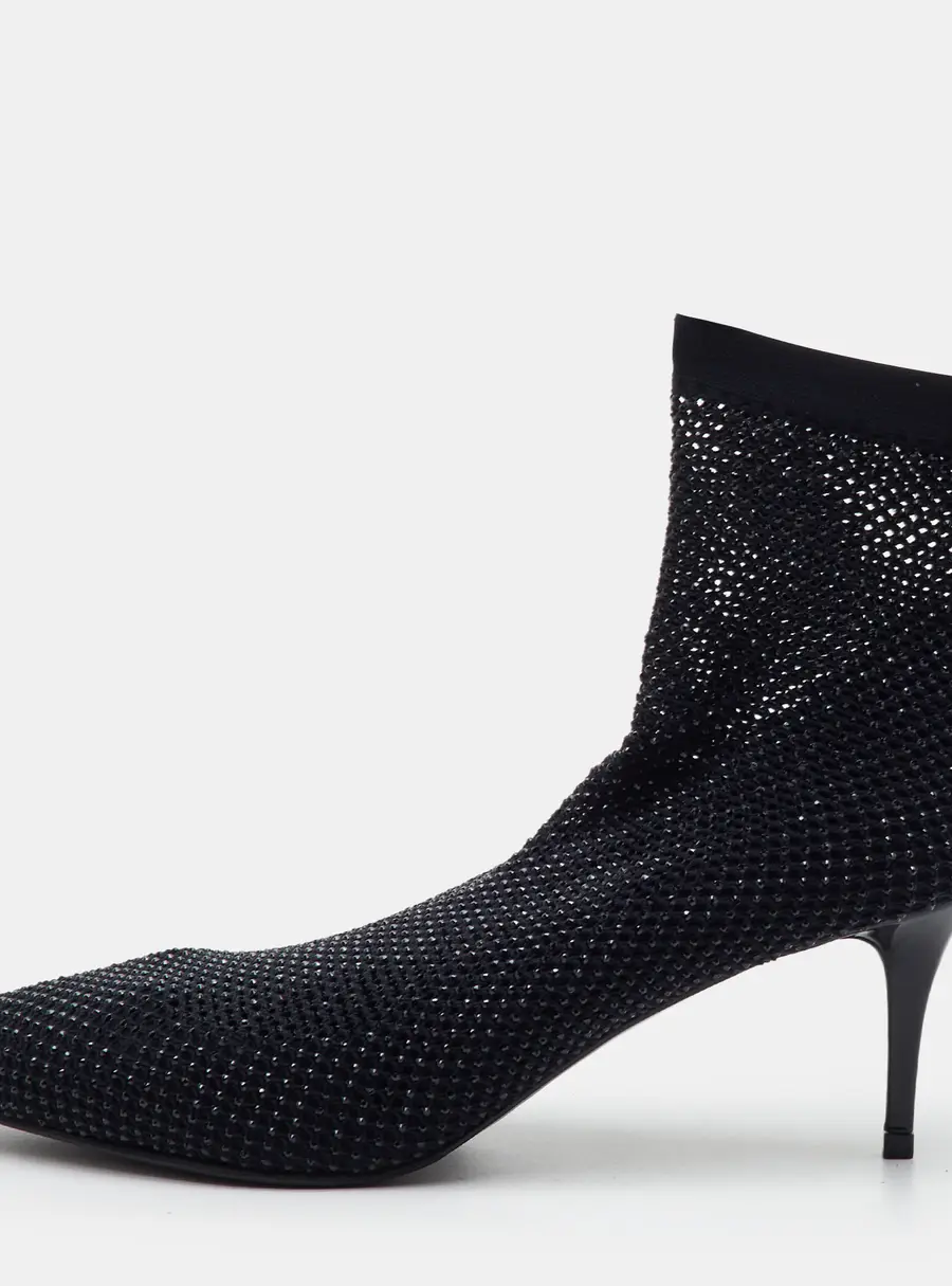 Le Silla Gilda Size 39 Black Stretch Fabric Crystal Embellished Ankle Length Boots