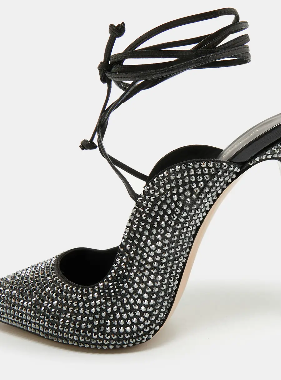 Le Silla Ivy Size 40 Black Leather and Suede Ankle Wrap Pumps