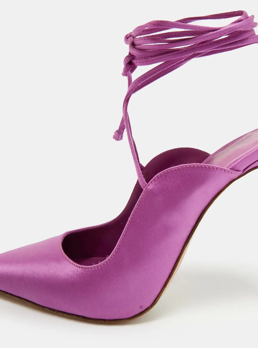 Le Silla Ivy Size Purple Satin Ankle Wrap Pumps