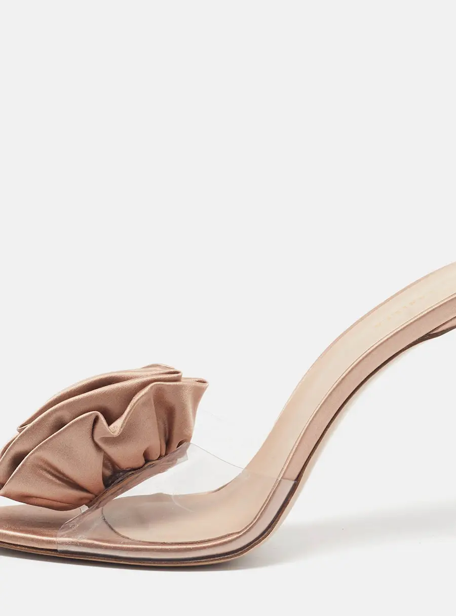 Le Silla Rose Applique Size 40 Beige PVC and Satin Slide Sandals