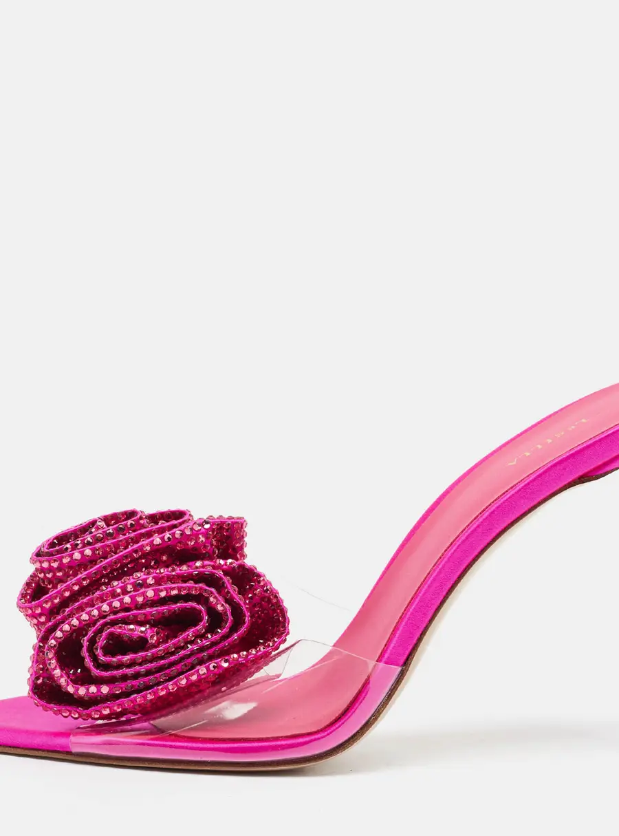 Le Silla Rose Applique Size 40 Transparent/Pink PVC and Satin Slide Sandals