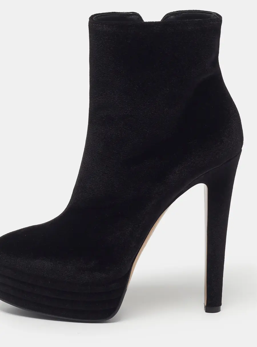 Le Silla Size 39 Black Velvet Platform Ankle Length Boots