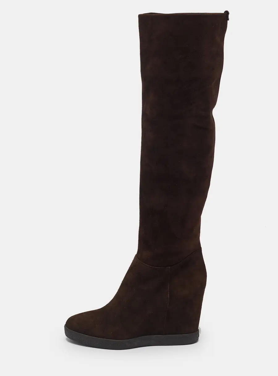 Le Silla Size 39 Brown Suede Wedge Knee Length Boots