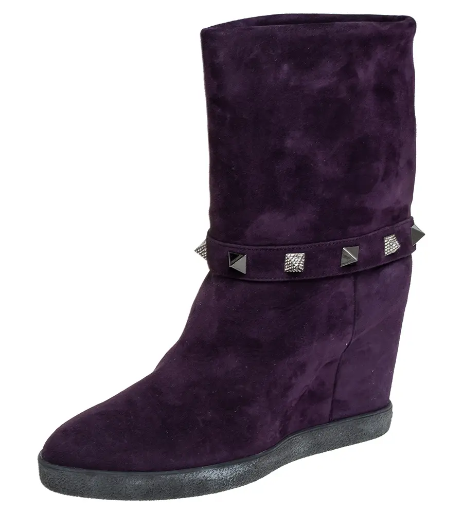 Le Silla Purple Suede Embellished Mid Calf Boots Size 40
