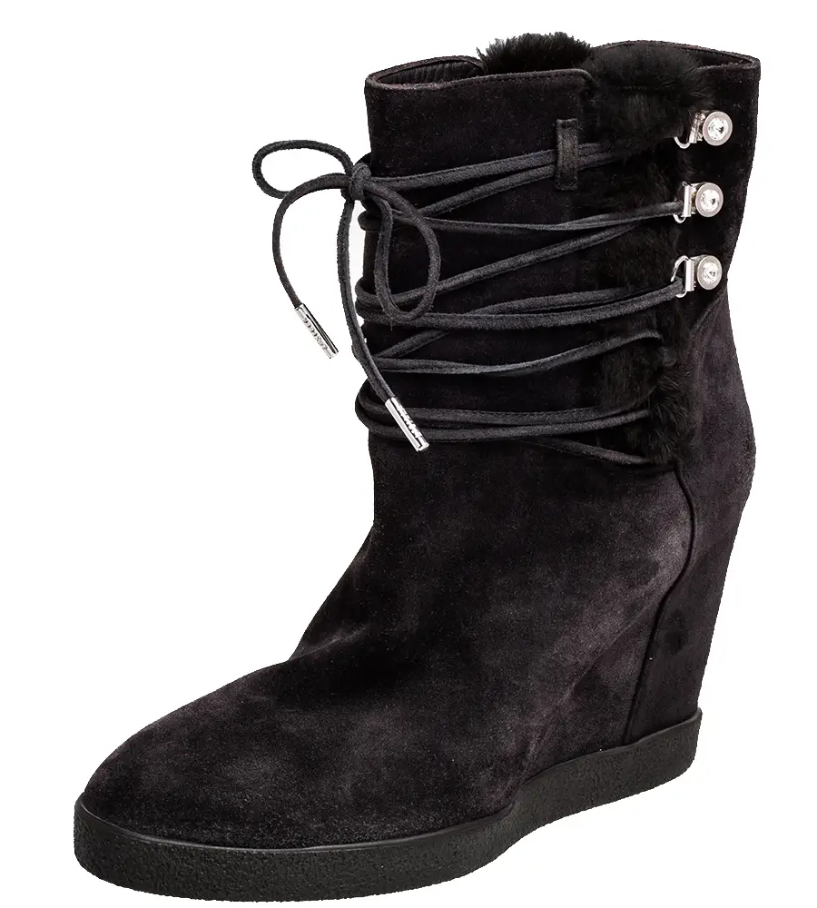 Le Silla Grey Suede Fur Detail Hidden Wedge Ankle Boots Size 37