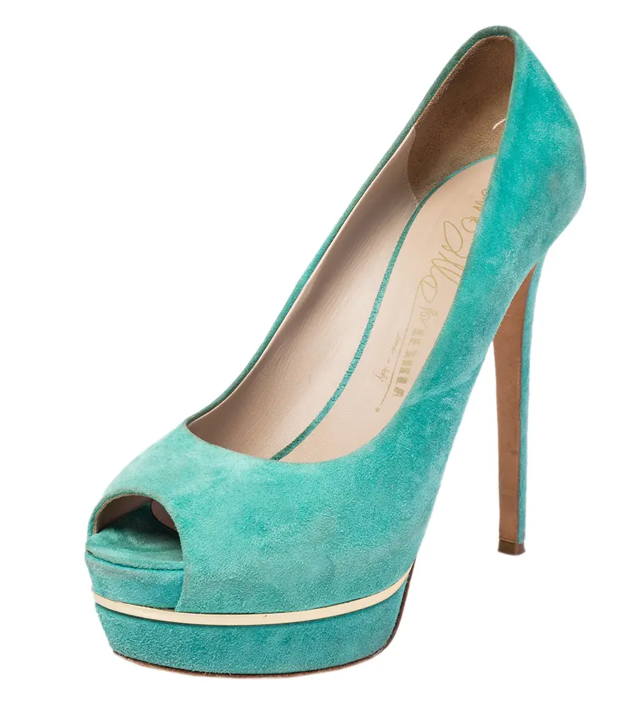 Le Silla Green Suede Peep Toe Platform Pumps Size 40