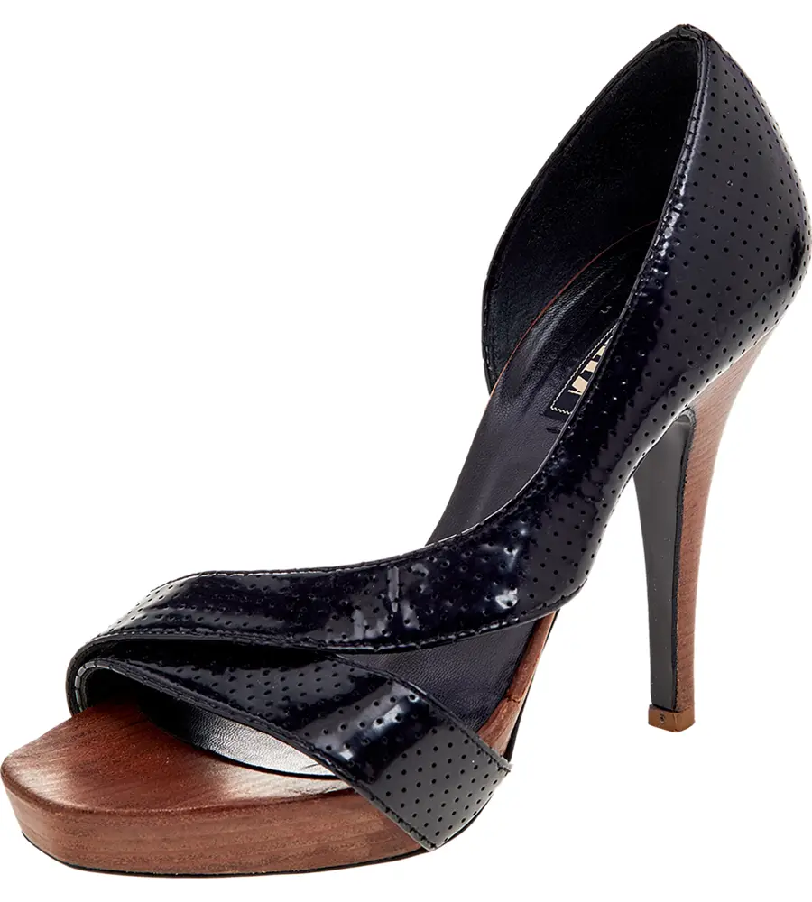 Le Silla Black Perforated Patent Leather Criss Cross D'orsay Pumps Size 36