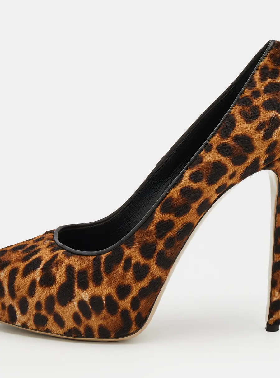 Le Silla Brown Leopard Print Calf Hair Platform Pumps Size 38