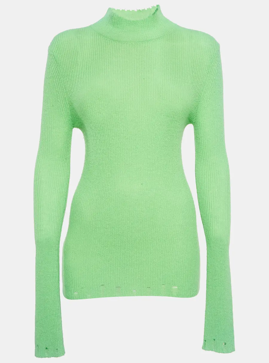 Les Rêveries Acid Green Cashmere Turtleneck Sweater M