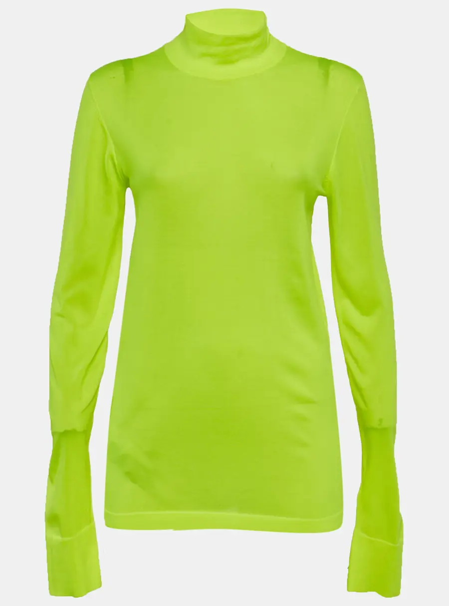 Les Reveries Neon Green Stretch Knit Turtleneck Sweatshirt L