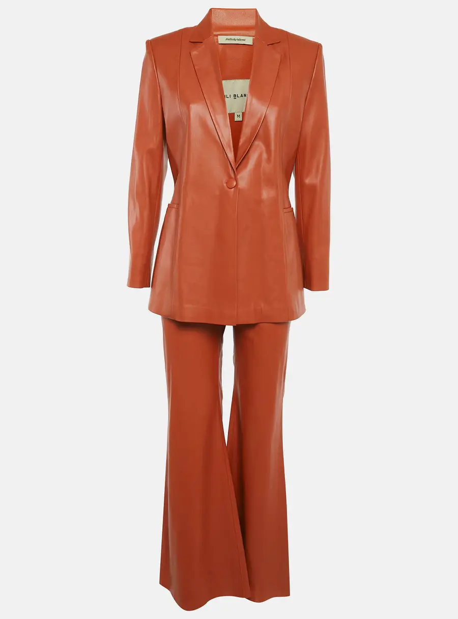LILI BLANC Burnt Orange Faux Leather Pants Suit M
