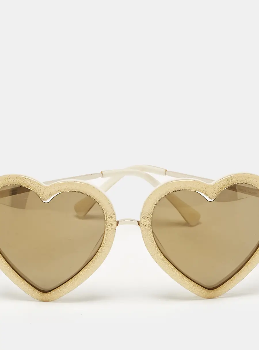 Linda Farrow x Markus Lupfer Gold/Black Glitter Heart Shape Sunglasses