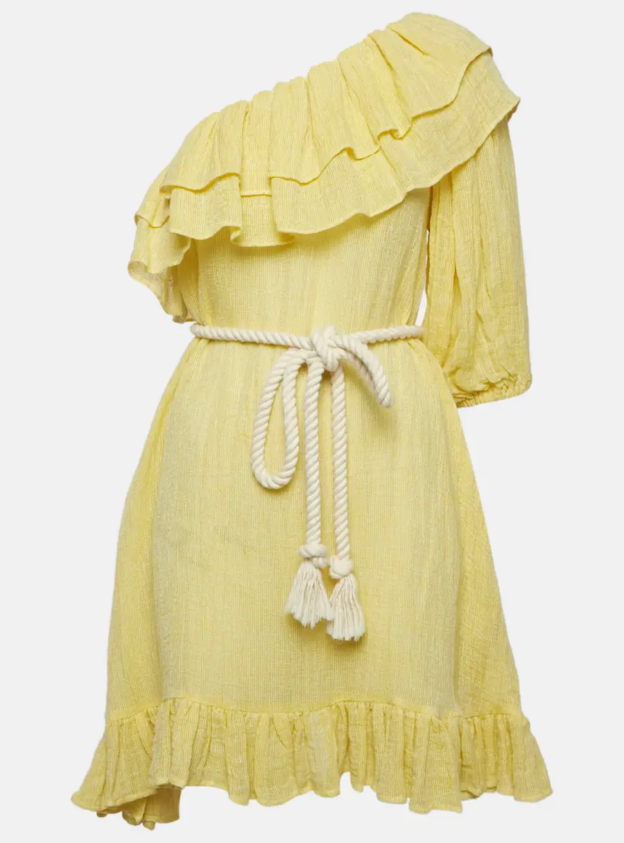 Lisa Marie Fernandez Yellow Gauze Linen Belted Mini Dress S
