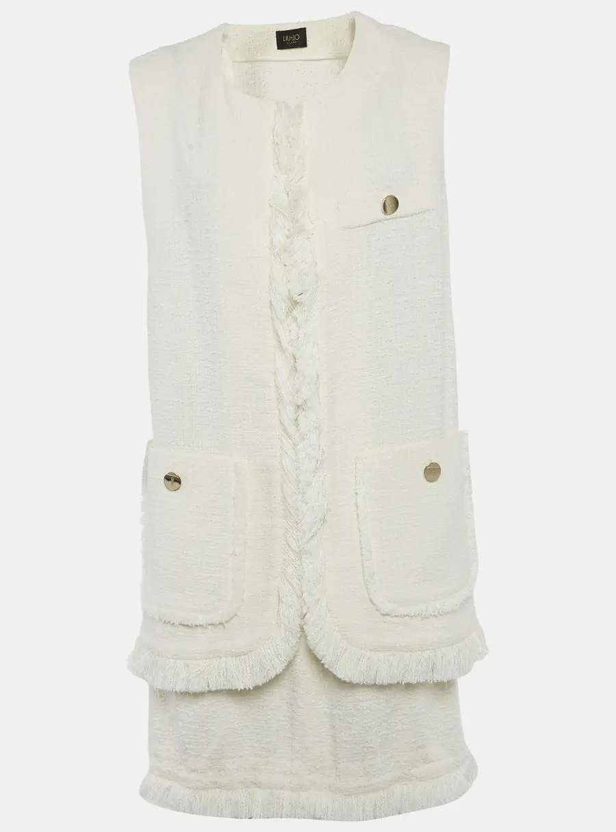 Liu Jo Off-White Boucle Sleeveless Jacket and Skirt Set M