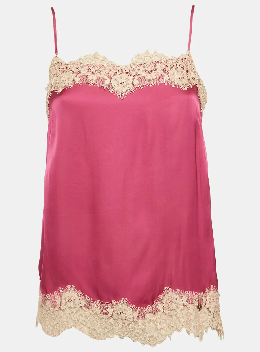 Liu Jo Pink Satin Lace Trim Cami Top S
