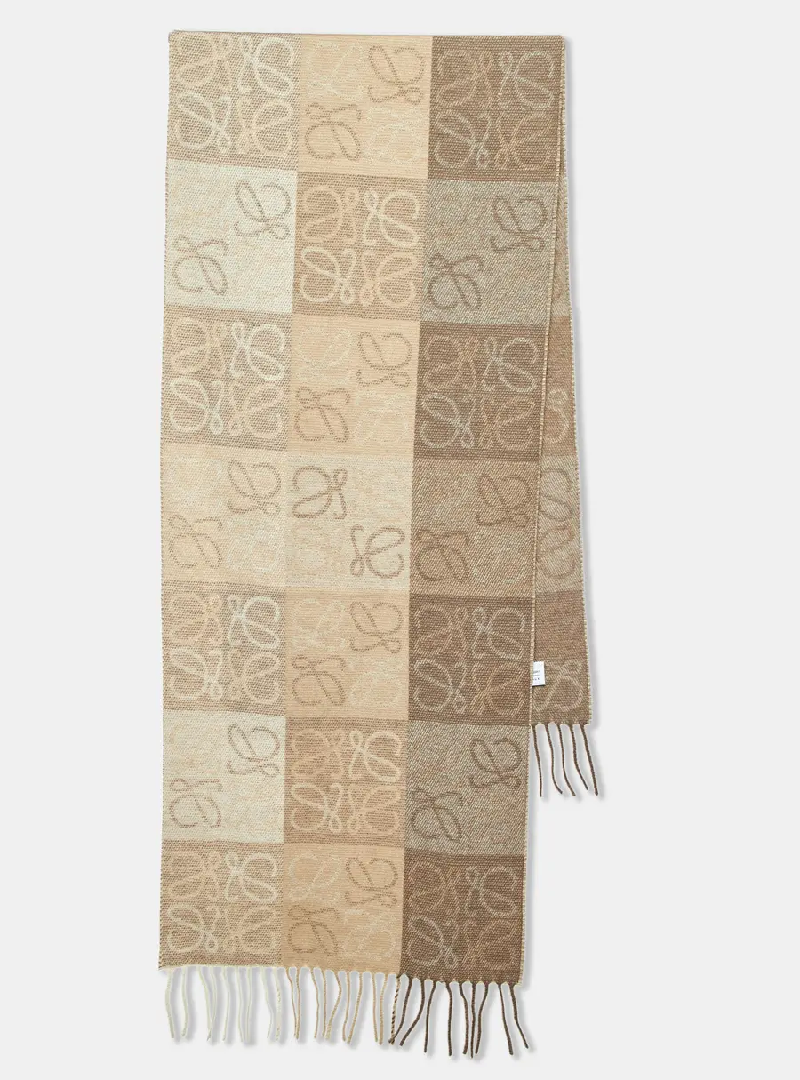 Loewe Beige Anagram Cashmere and Wool Fringe Scarf