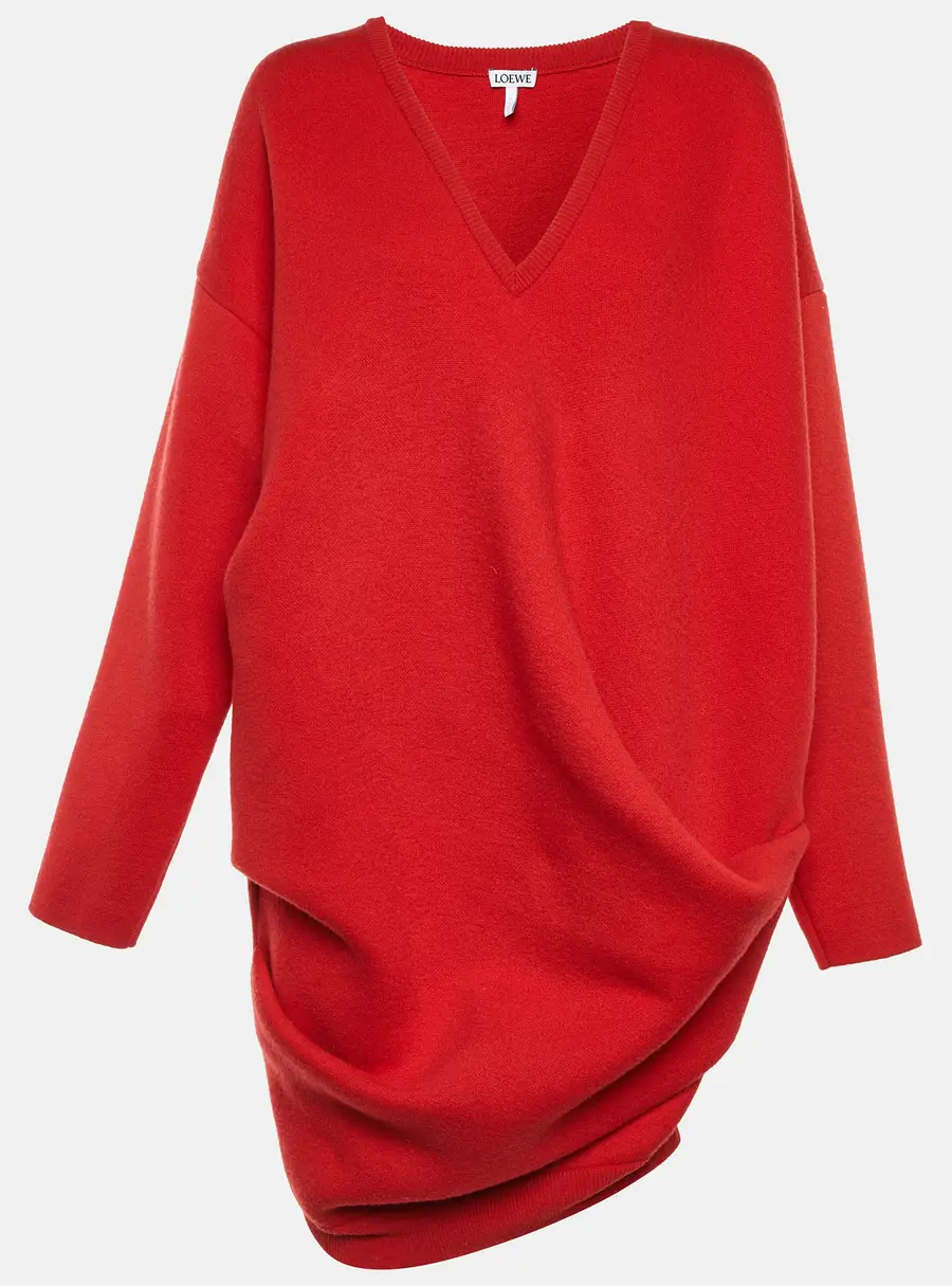 Loewe Red Wool Blend Draped Mini Dress M