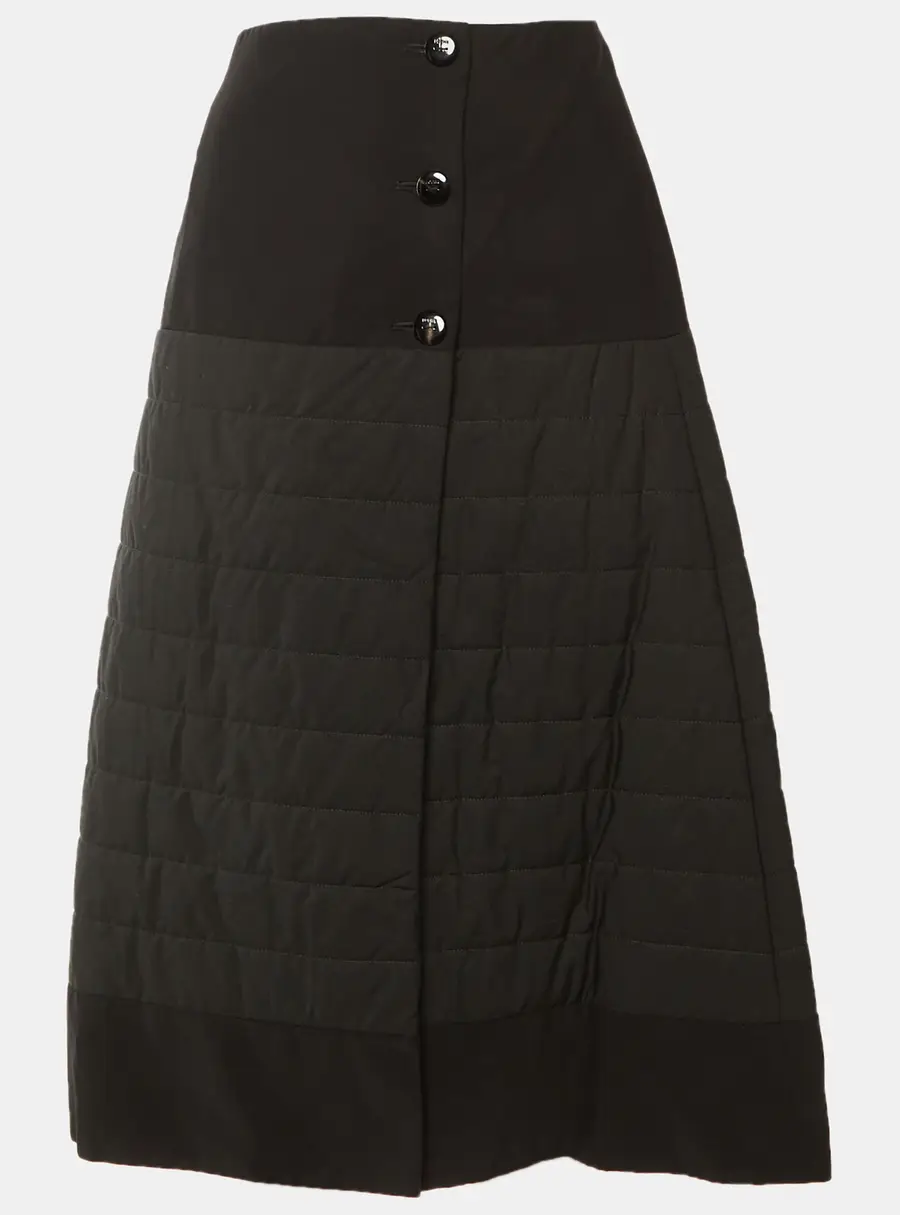 Loewe Black Quilted Cotton & Viscose Button Midi Skirt M