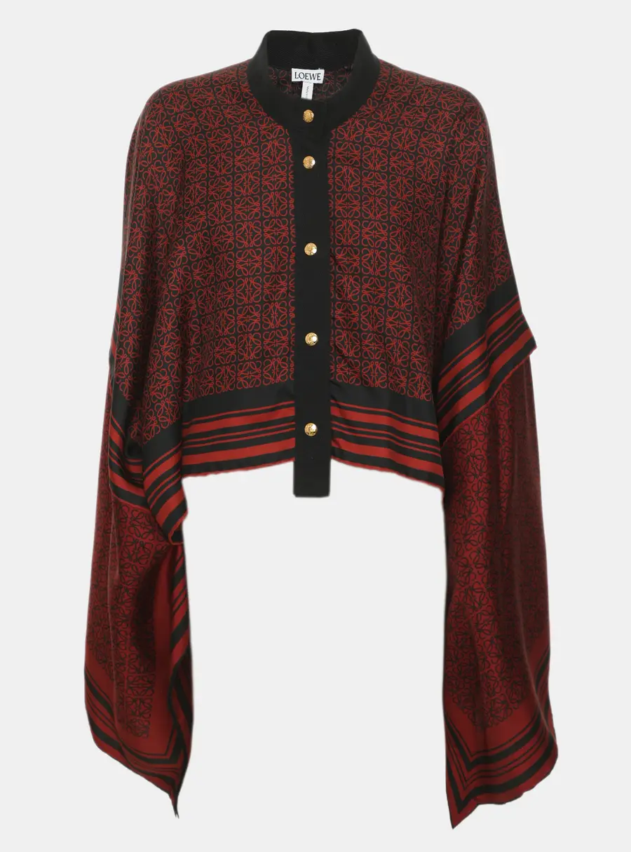 Loewe Black/Red Anagram Print Silk Crop Top S