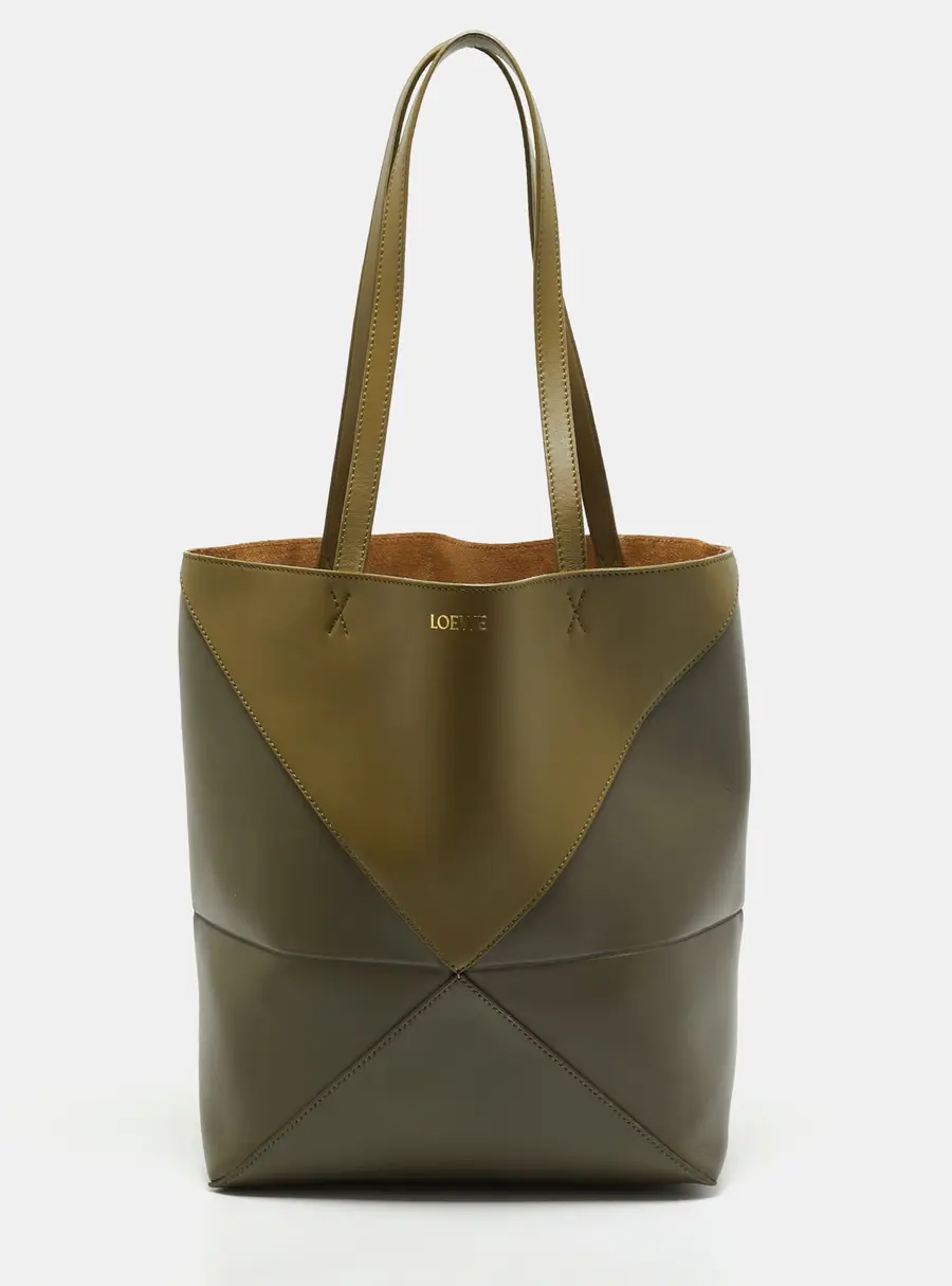 Loewe Puzzle Medium Dark Green Leather Fold Tote