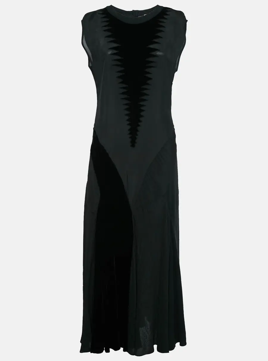 Loewe Black Crepe Velvet Panel Detail Sleeveless Maxi Dress M