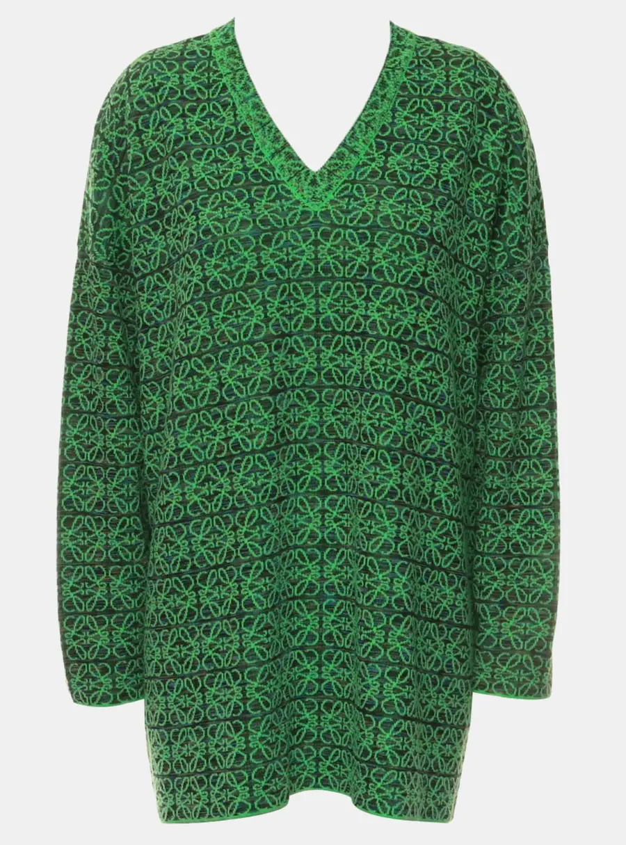 Loewe Green Oversized Anagram V-Neck Sweater XS