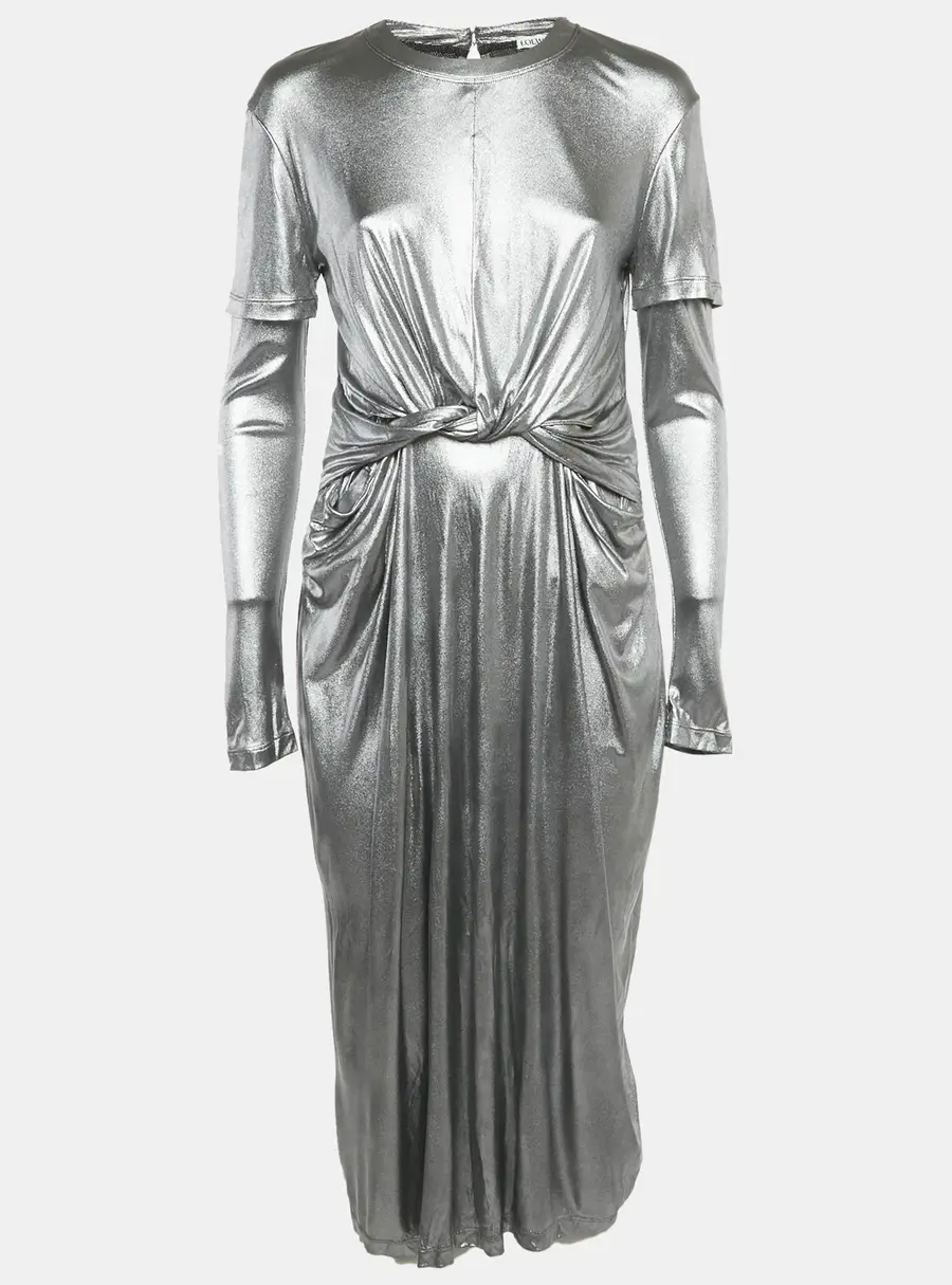 Loewe Silver Jersey Draped Cut-Out Maxi Dress S