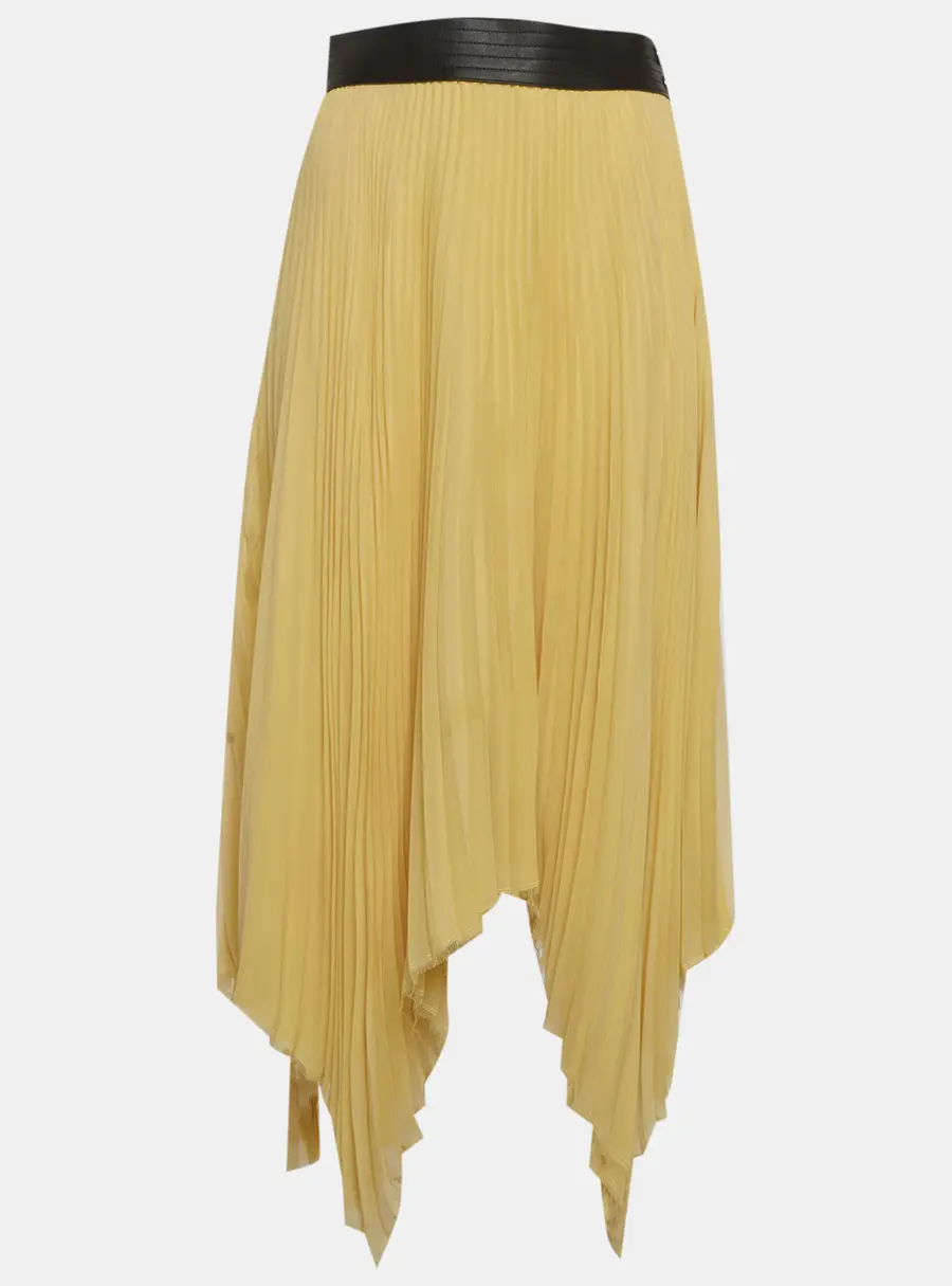 Loewe Yellow Plisse Leather Waist High-Low Hem Skirt M