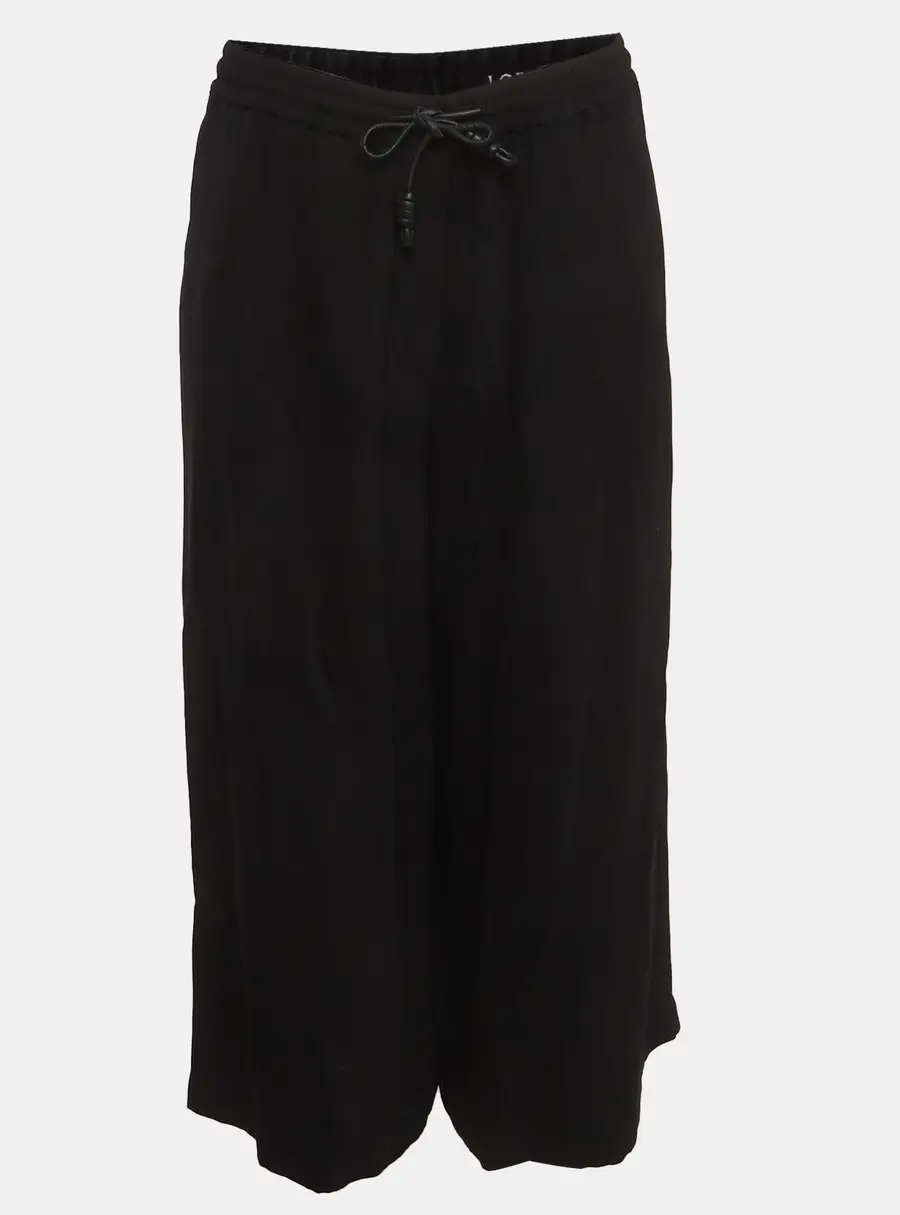 Loewe Black Stretch Crepe Drawstring Wide Leg Pants L