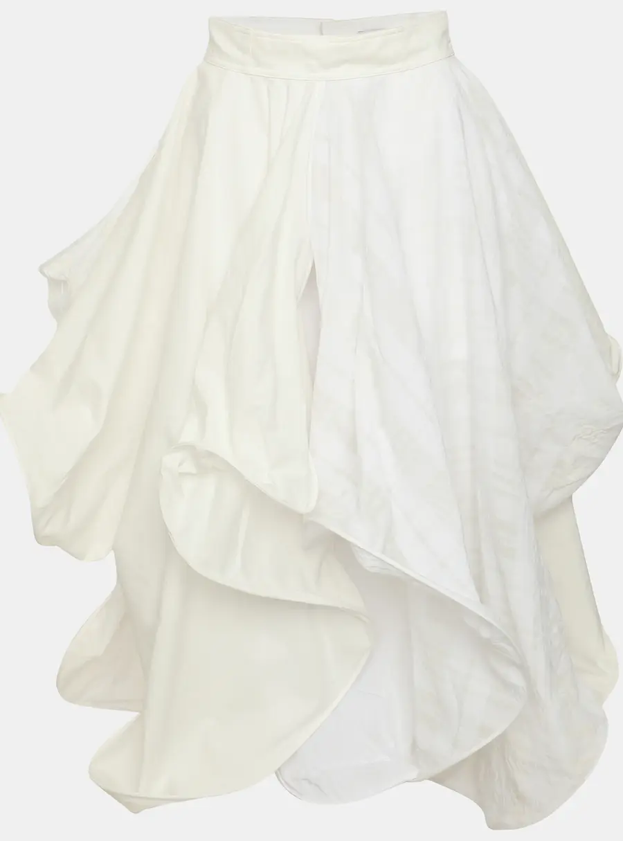 Loewe White Poplin and Satin Spiral Layered Midi Skirt S