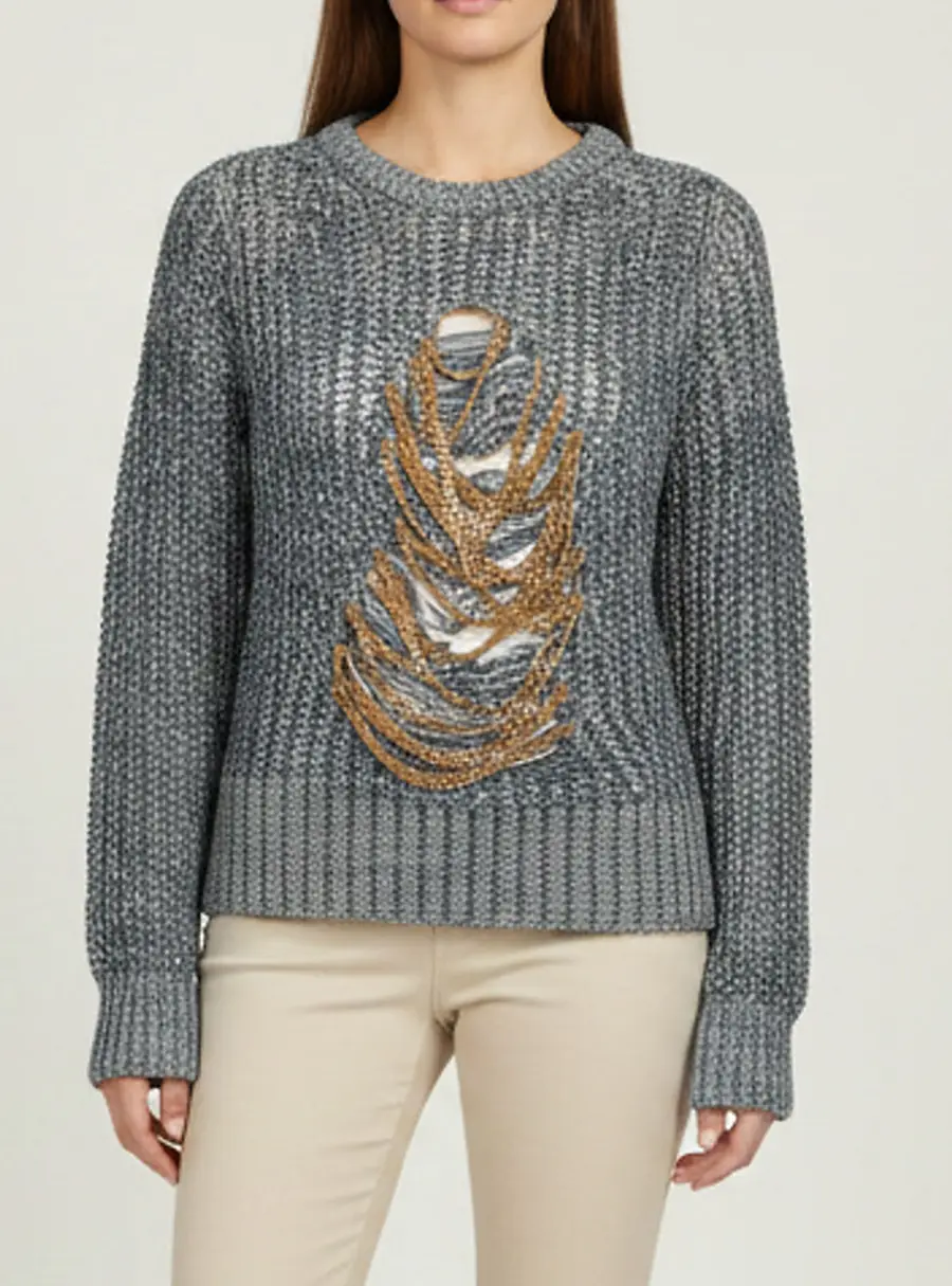 Loewe Blue Stretch Knit Chain Detail Sweater XS