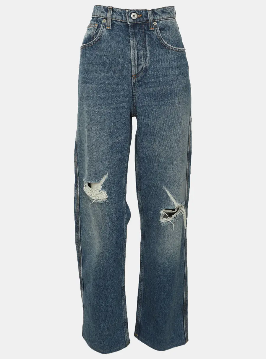 Loewe Blue Distressed Denim Wide Leg Jeans XS
