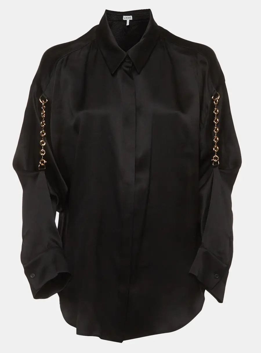 Loewe Black Silk Satin Chain Embellished Button Up Shirt L