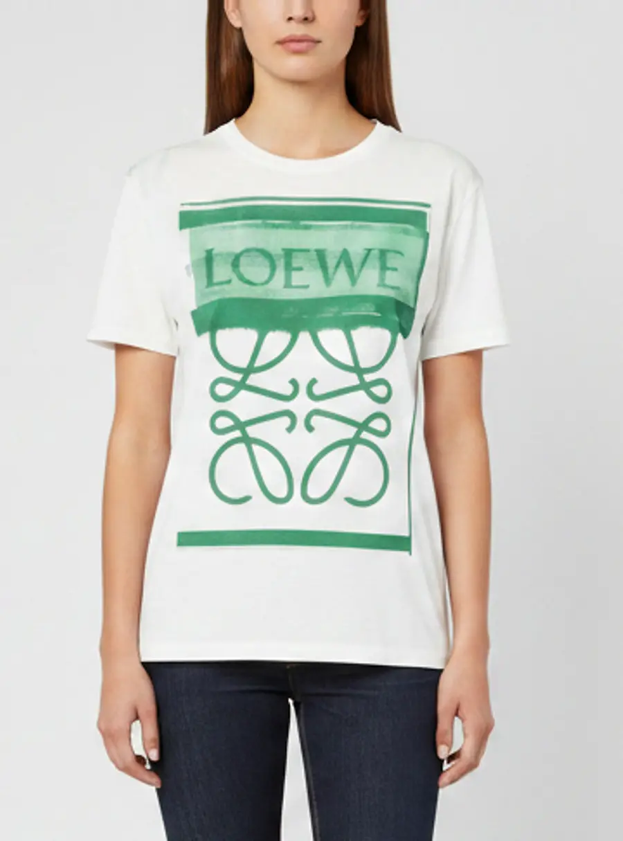 Loewe White/Green Anagram Watercolor Print Jersey T-Shirt M
