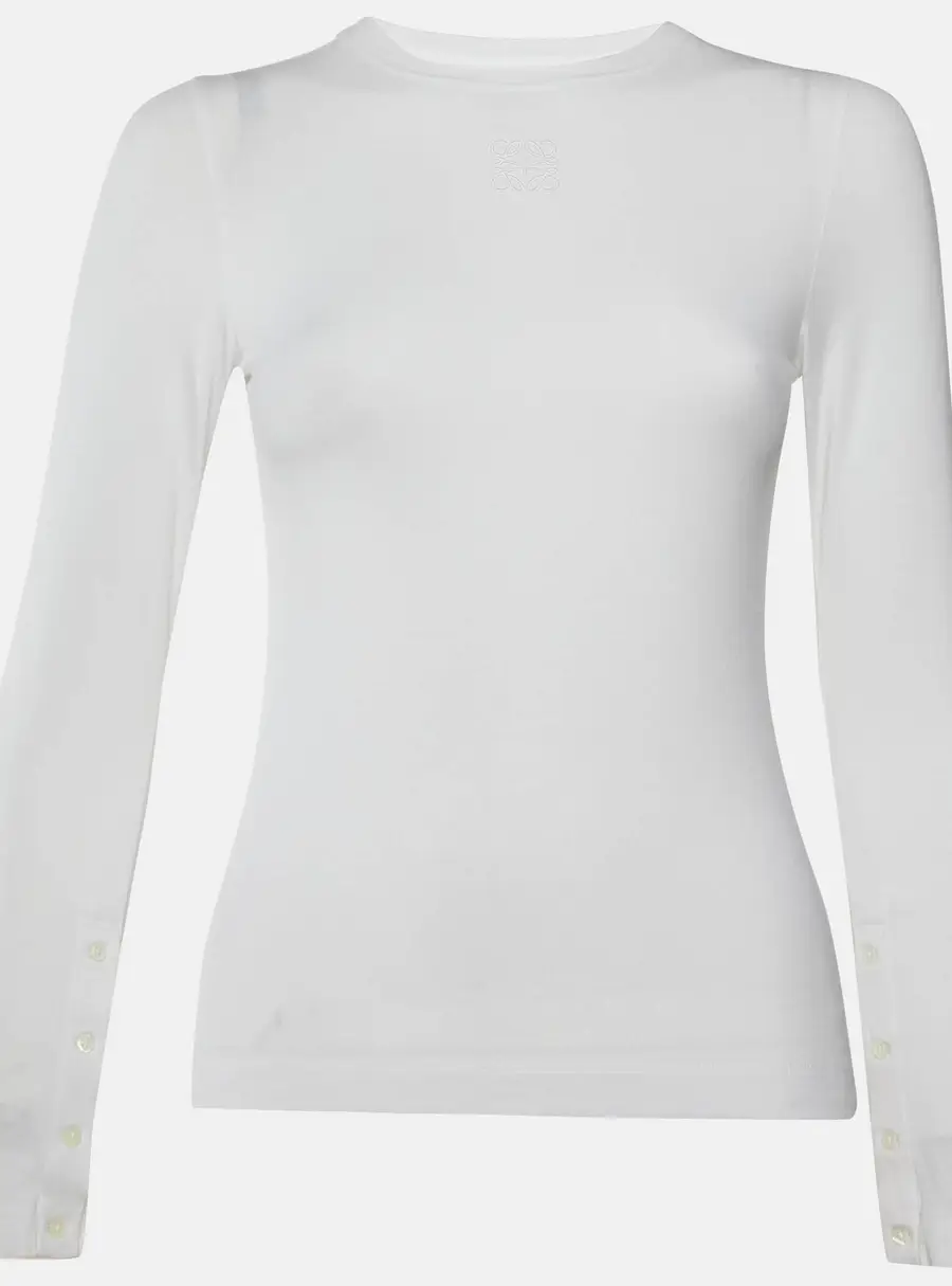 Loewe White Anagram Embroidered Jersey Long Sleeve T-Shirt XS