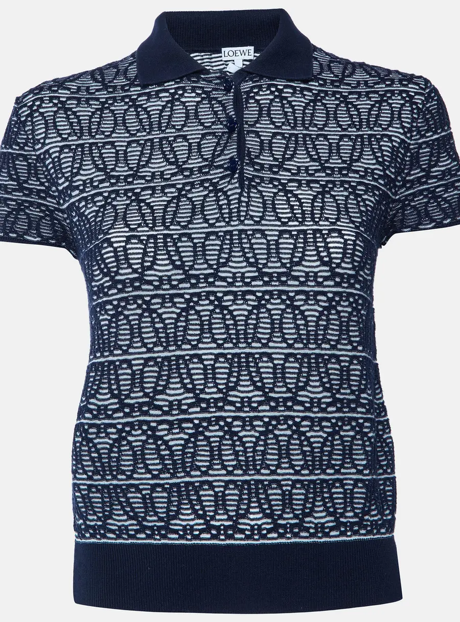 Loewe Navy Blue Anagram Jacquard Jersey Polo T-Shirt L