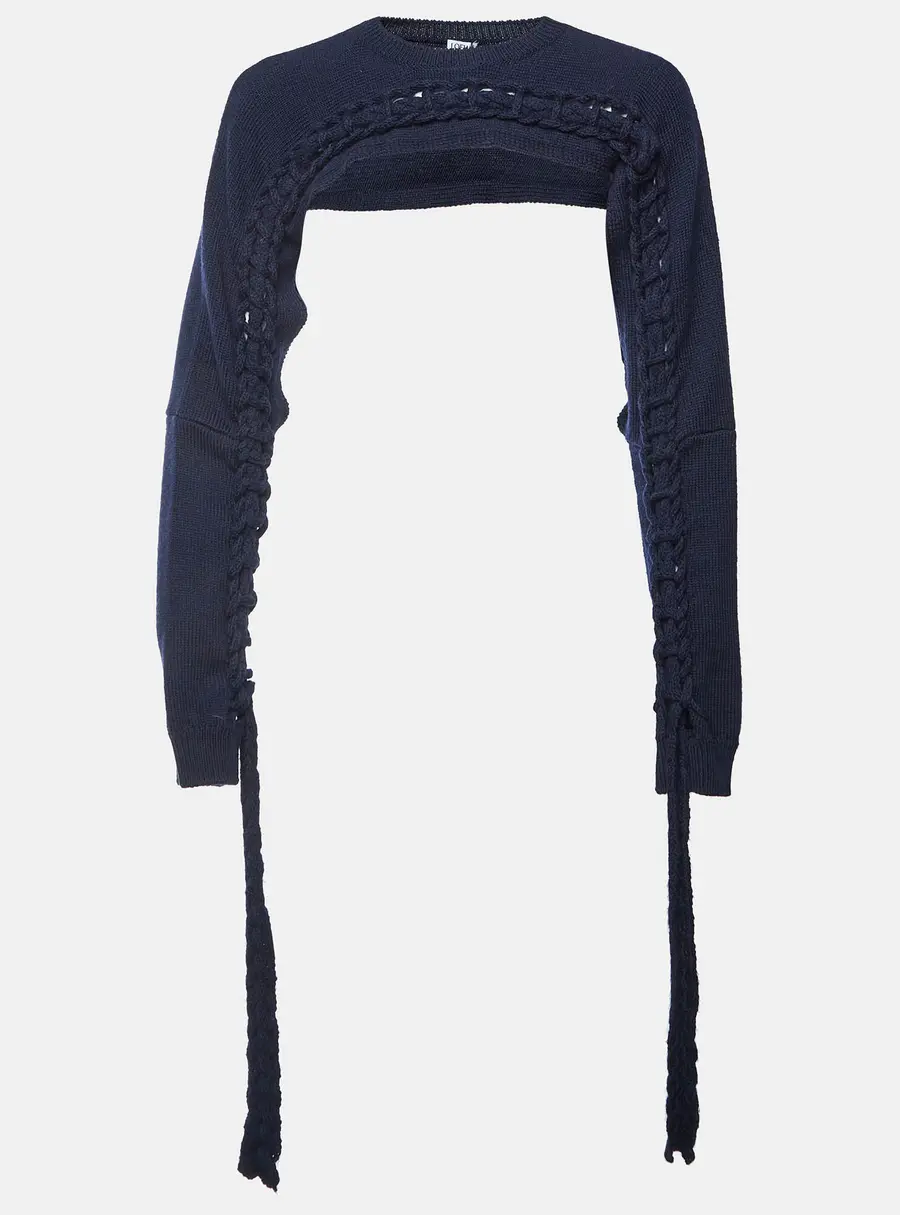 Loewe Navy Blue Wool Knit Braided Cropped Bolero M