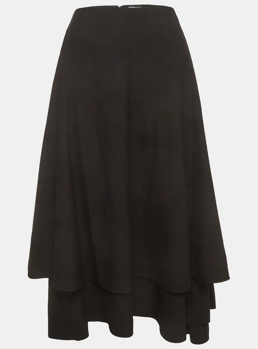 Loewe Black Striped Wool Double Layer Midi Skirt S