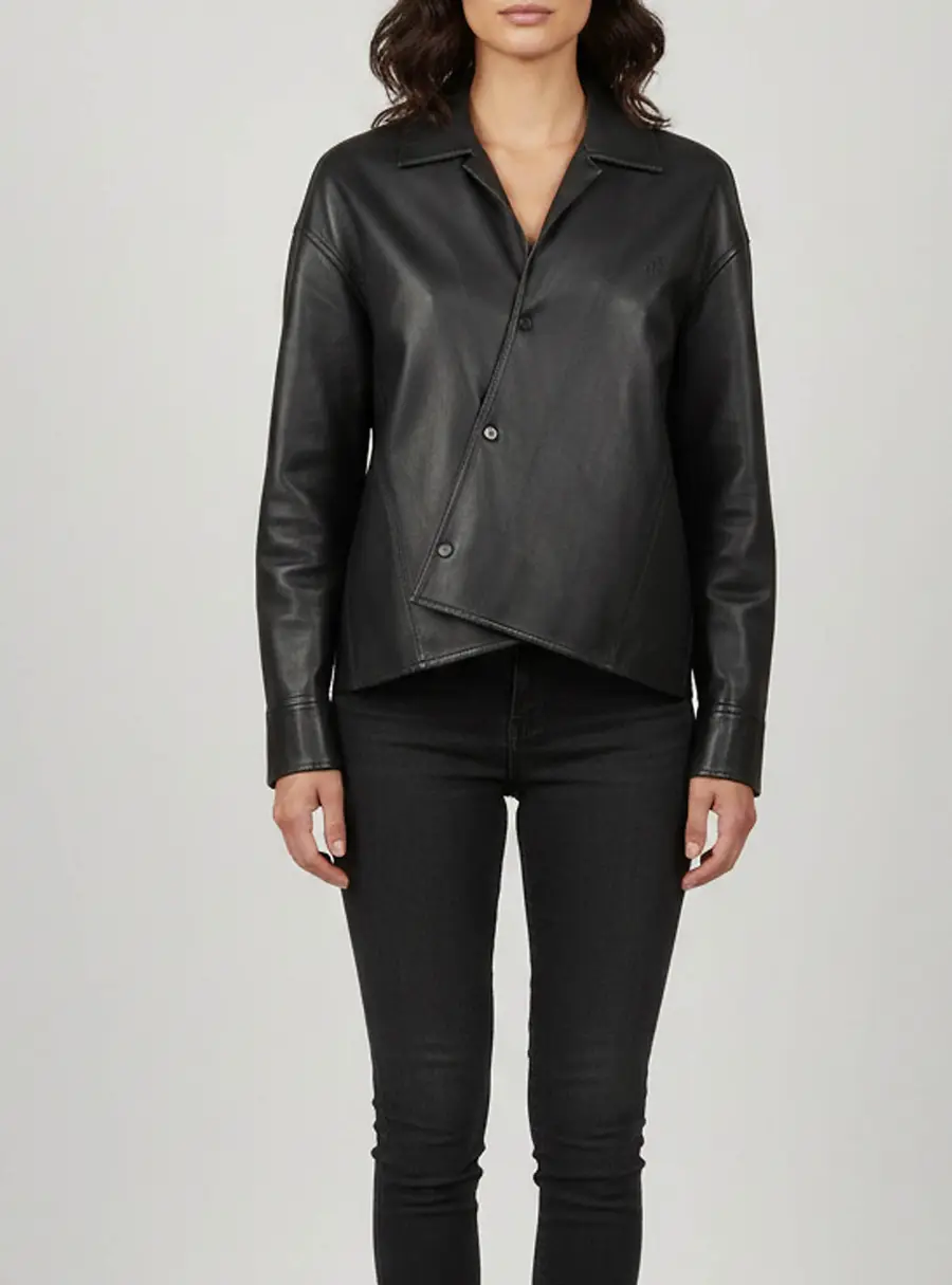 Loewe Black Lambskin Leather Draped Asymmetric Shirt S
