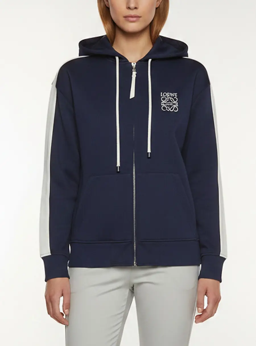 Loewe Navy Blue Logo Detail Technical Jersey Hooded Tracksuit Jacket S