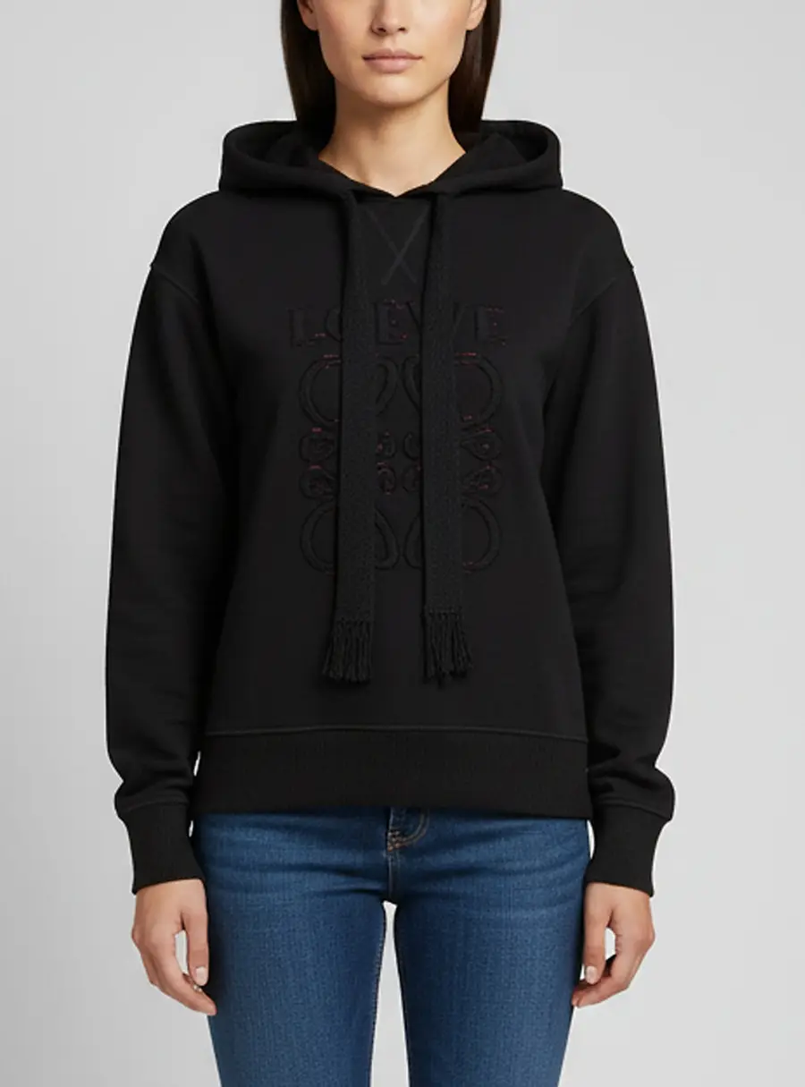 Loewe Black Logo Anagram Embroidered Cotton Hoodie S