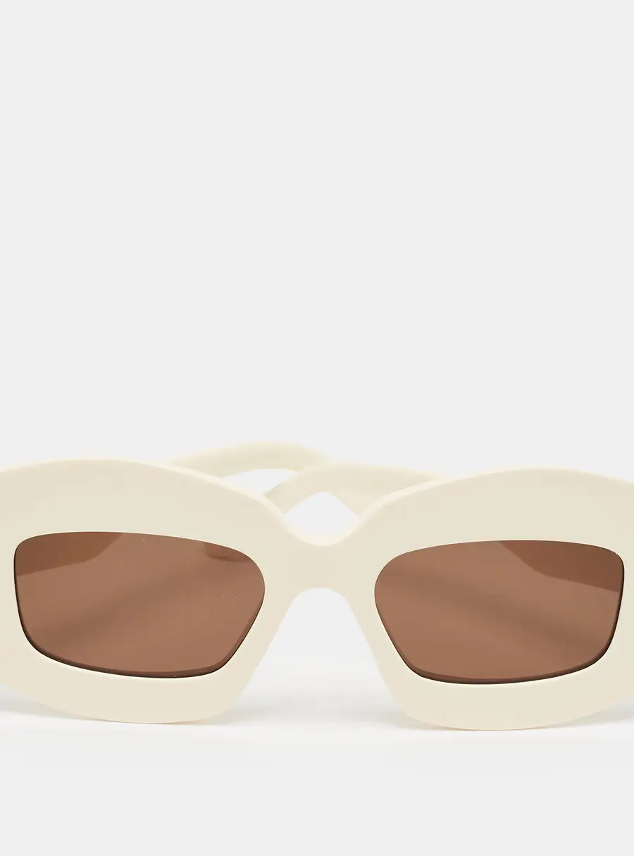 Loewe Off White/Brown LW40114I Chunky Anagram Cat Eye Sunglasses