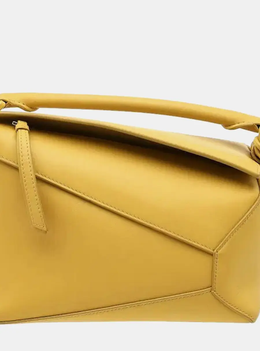 Loewe Puzzle Edge Small Pale Yellow Glaze Satin Calfskin Leather Top Handle Bag