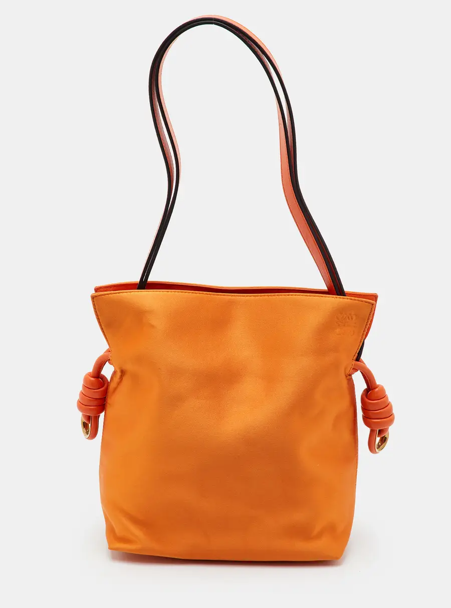 Loewe Flamenco Medium Orange Satin and Leather Shoulder Bag