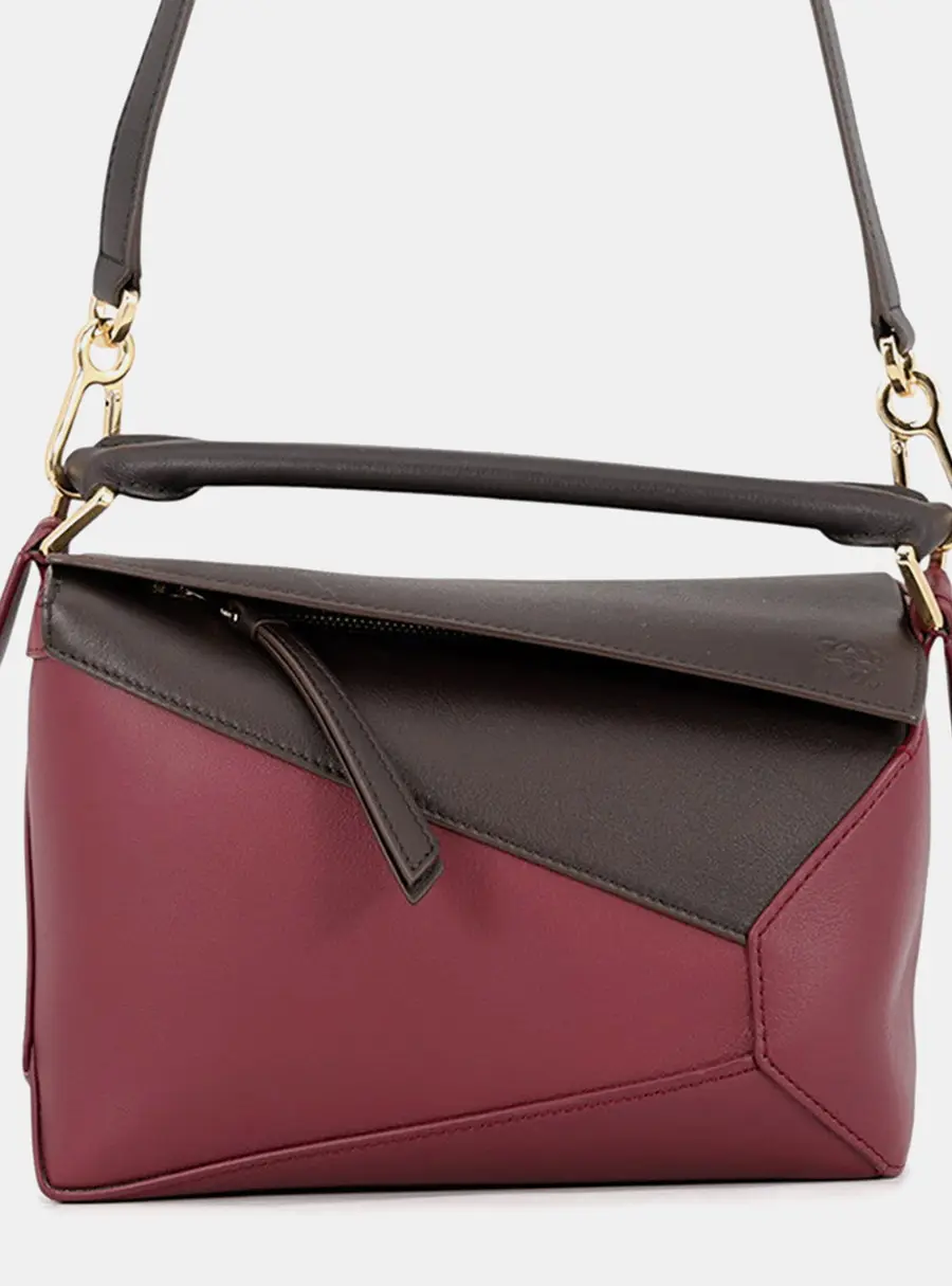 Loewe Puzzle Edge Shoulder Bag Chocolate/Burgundy Leather Size Small