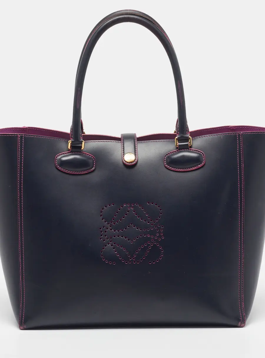 Loewe Navy Blue/Pink Leo Perforated Leather Tote
