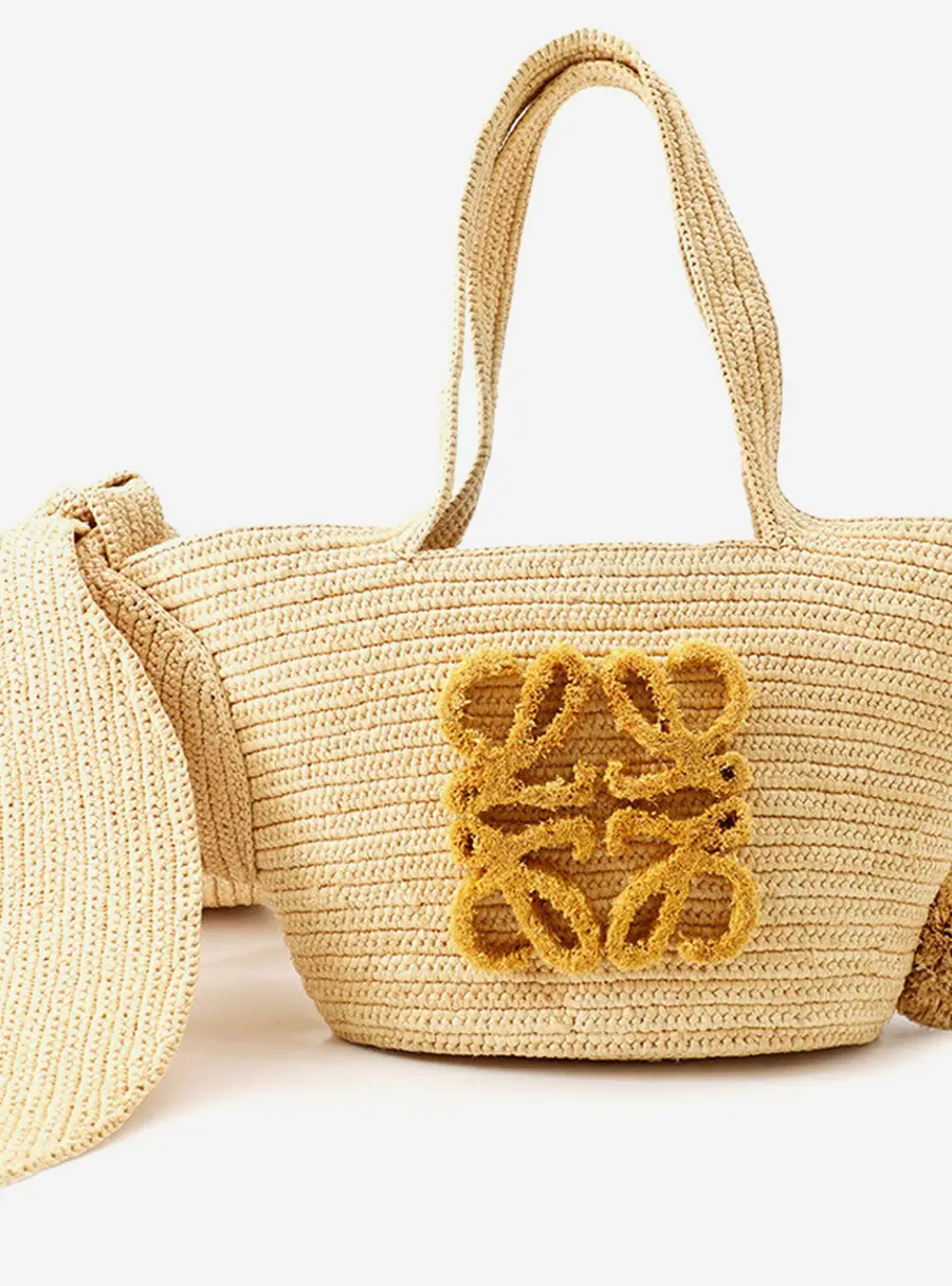 Loewe Anagram Bunny Basket Natural/Yellow Raffia Leather