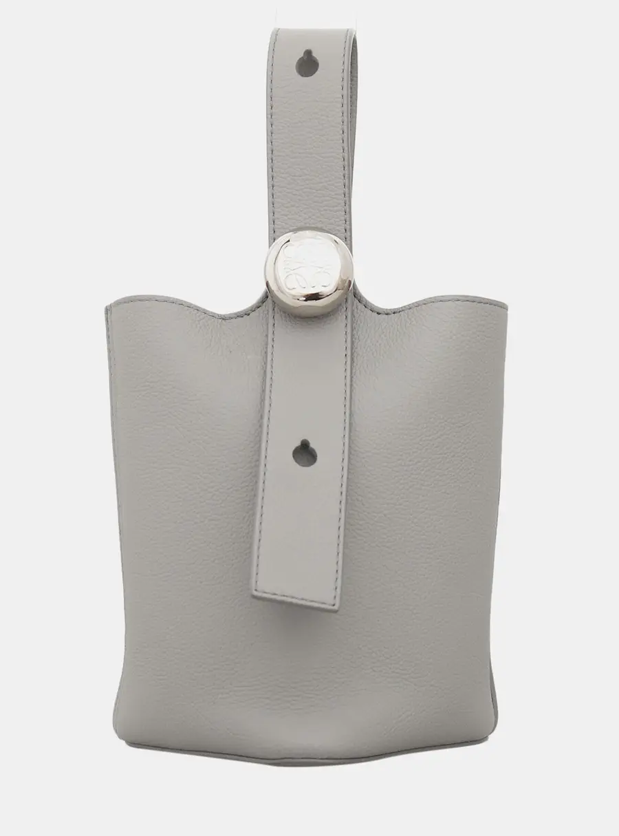 Loewe Mini Pebble Grey Leather Bucket Crossbody Bag